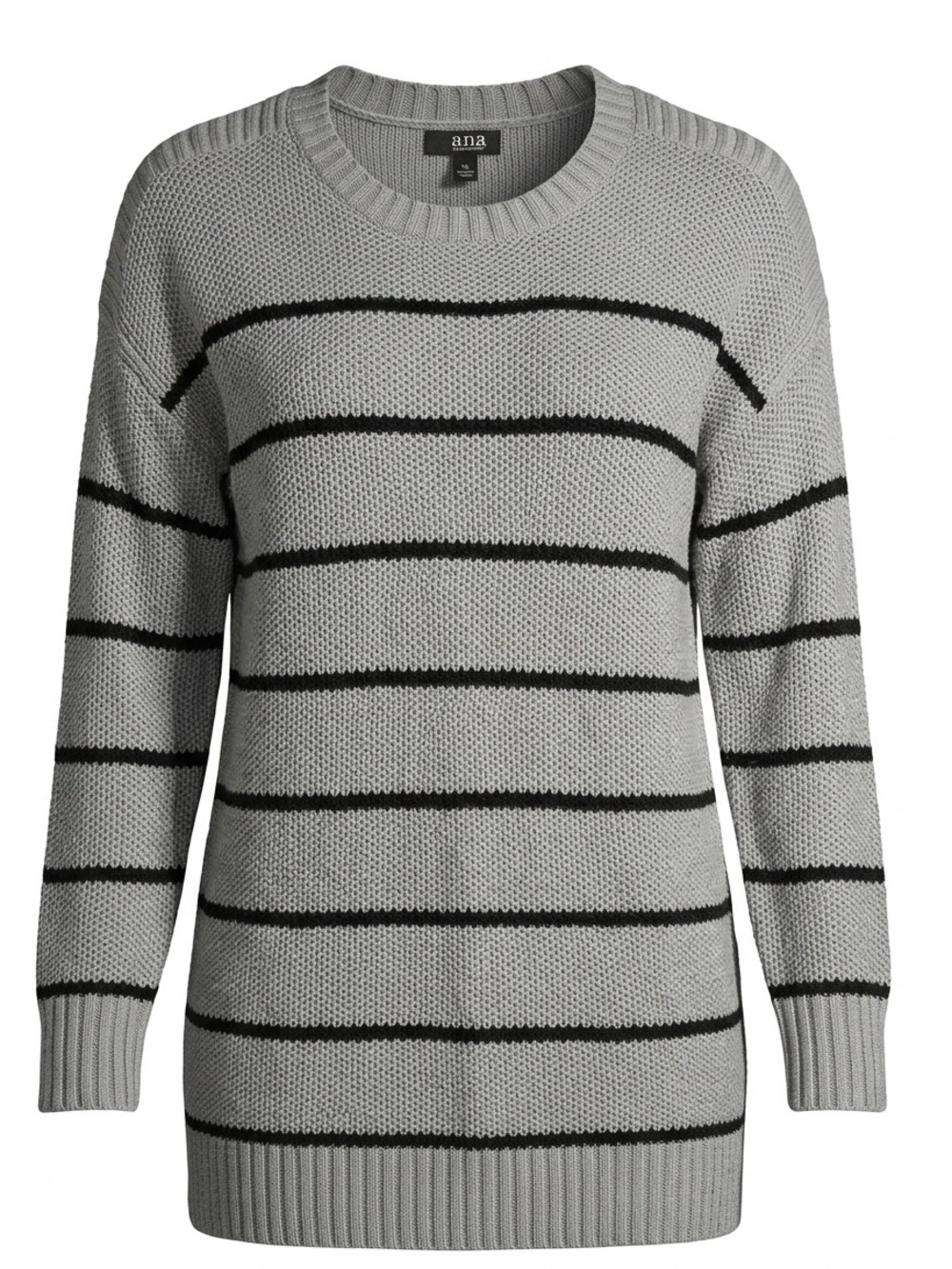 a.n.a Light Gray and Black Striped Crewneck Sweater Sz 2XL NWT